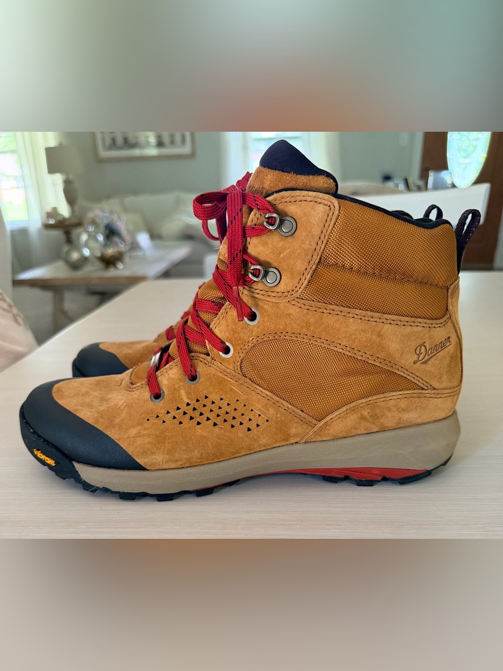 Danner Women’s Tan Suede Hiking Boots with Red Laces
